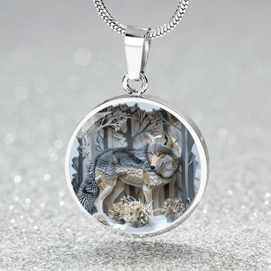 The Winter Wolf Circle Pendant Necklace