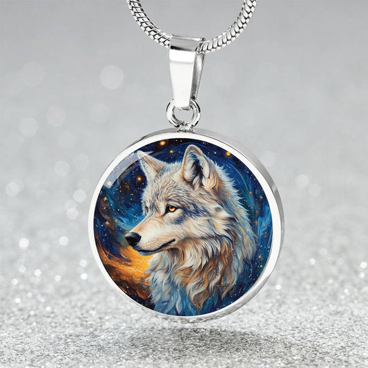 The Starry Wolf Circle Pendant Necklace