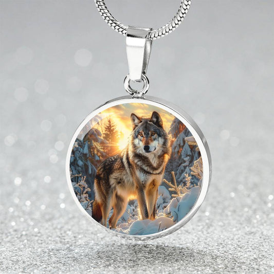 The Sunrise Wolf Circle Pendant Necklace