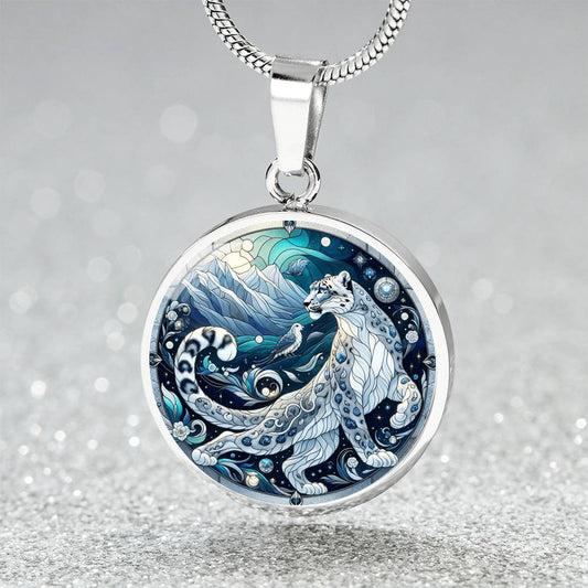 The Celestial Snow Leopard Circle Pendant Necklace