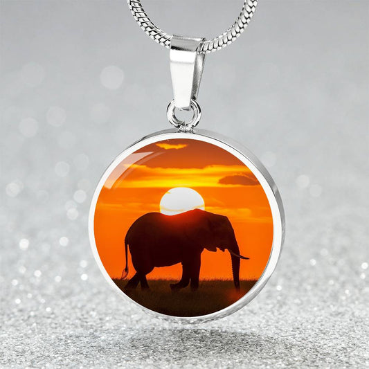 The Sunset Elephant Circle Pendant Necklace