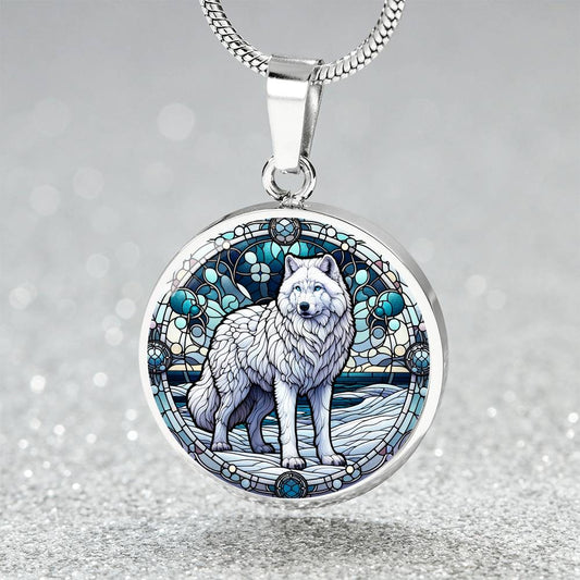 The White Wolf Circle Pendant Necklace