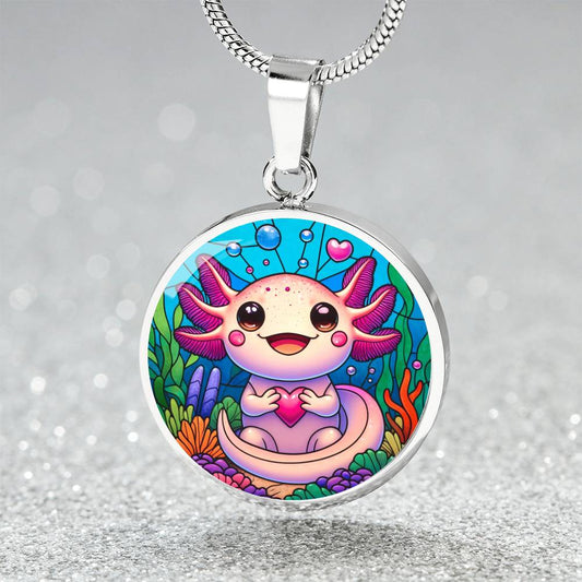 The Cute Axolotl Circle Pendant Necklace