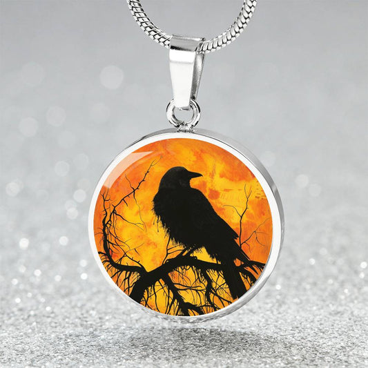 The Mystical Raven Circle Pendant Necklace