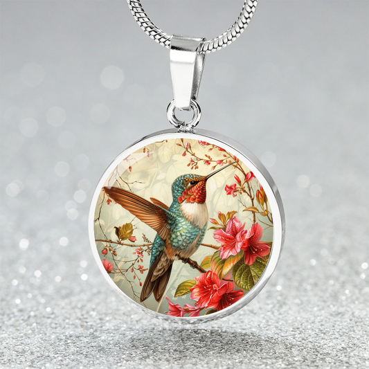 The Vintage Hummingbird Circle Pendant Necklace