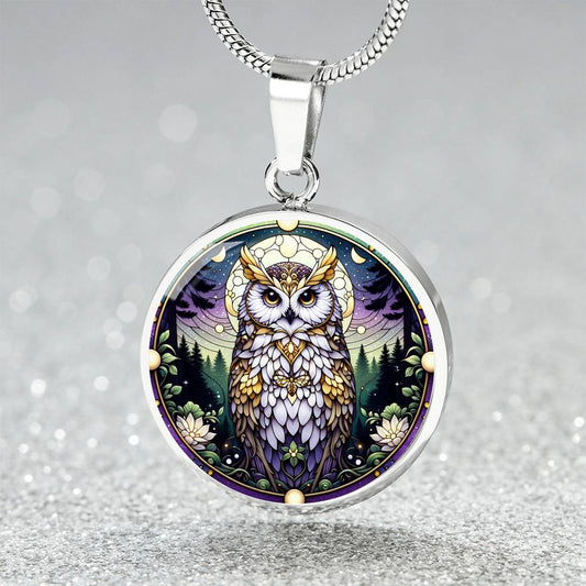 The Moonlit Purple Owl Circle Pendant Necklace