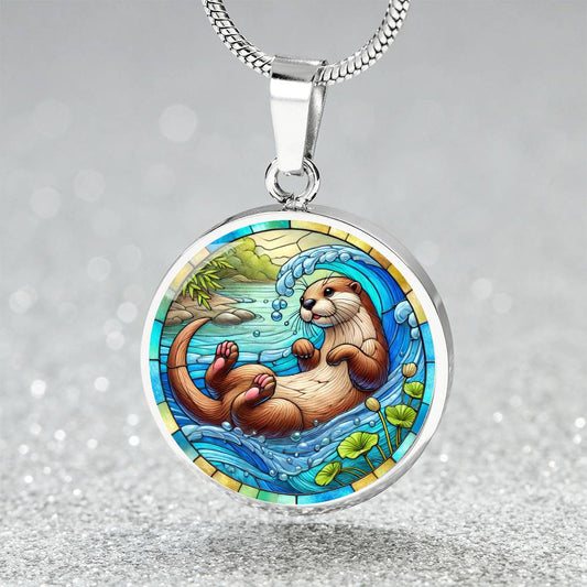 The Playful Otter Circle Pendant Necklace