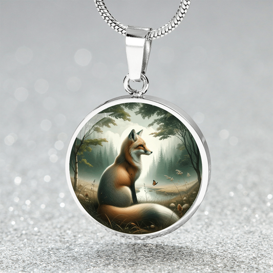 The Tranquil Forest Fox Circle Pendant Necklace