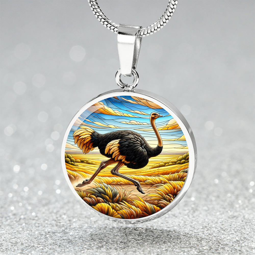 The Ostrich Bird Circle Pendant Necklace