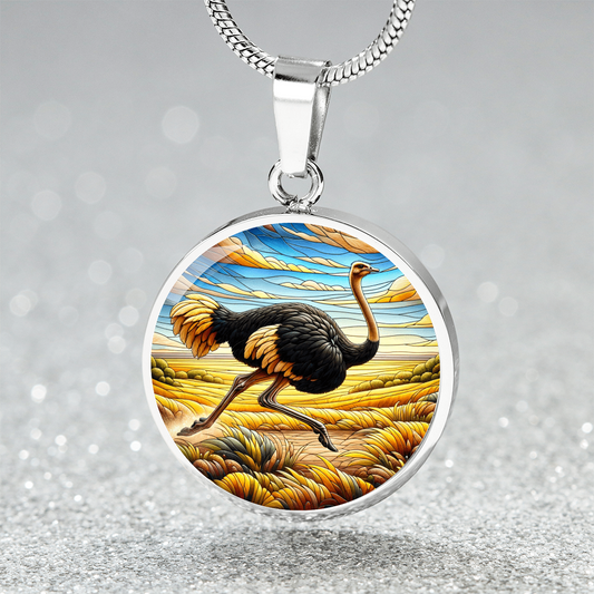 The Ostrich Bird Circle Pendant Necklace