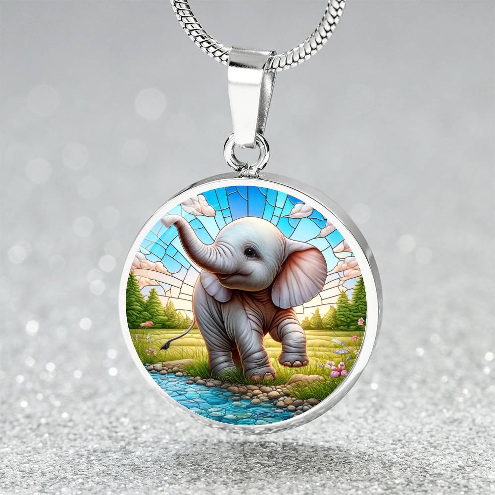 The Baby Elephant Circle Pendant Necklace