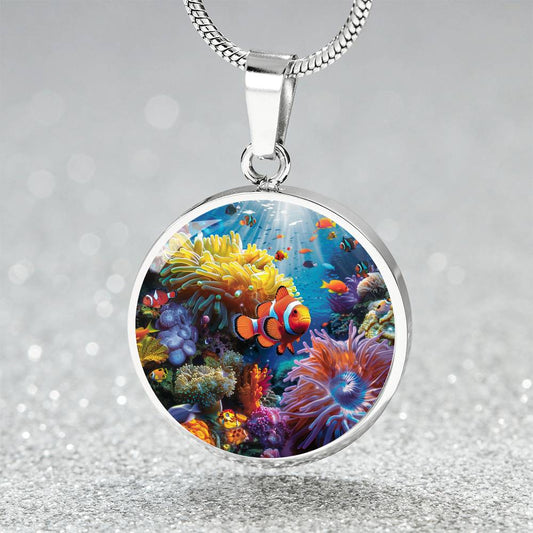 The Vibrant Coral Reef Circle Pendant Necklace