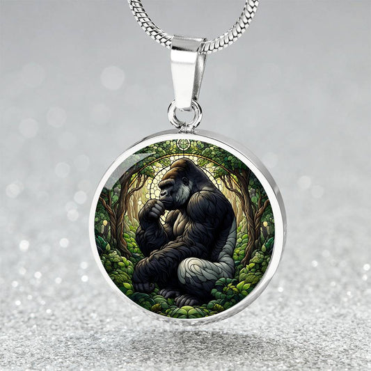 The Majestic Gorilla Circle Pendant Necklace