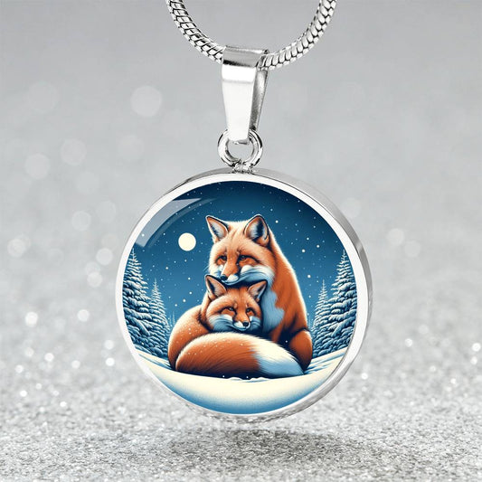 The Winter Night Fox Circle Pendant Necklace