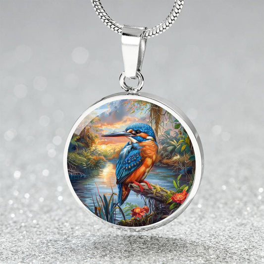 The Tranquil Kingfisher Circle Pendant Necklace