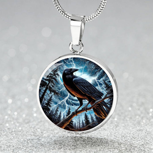 The Storm Raven Circle Pendant Necklace