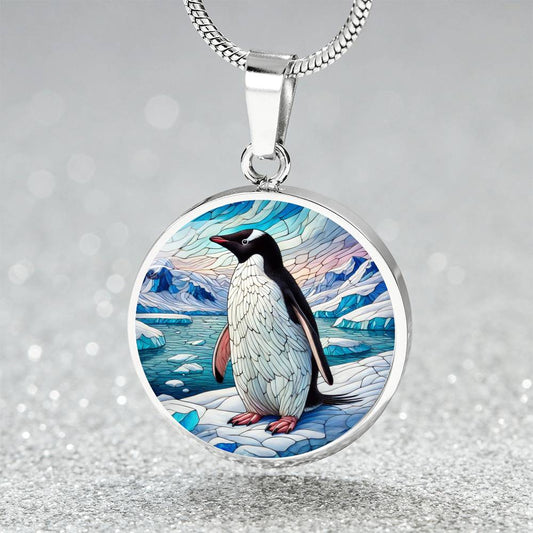 The Adelie Penguin Circle Pendant Necklace