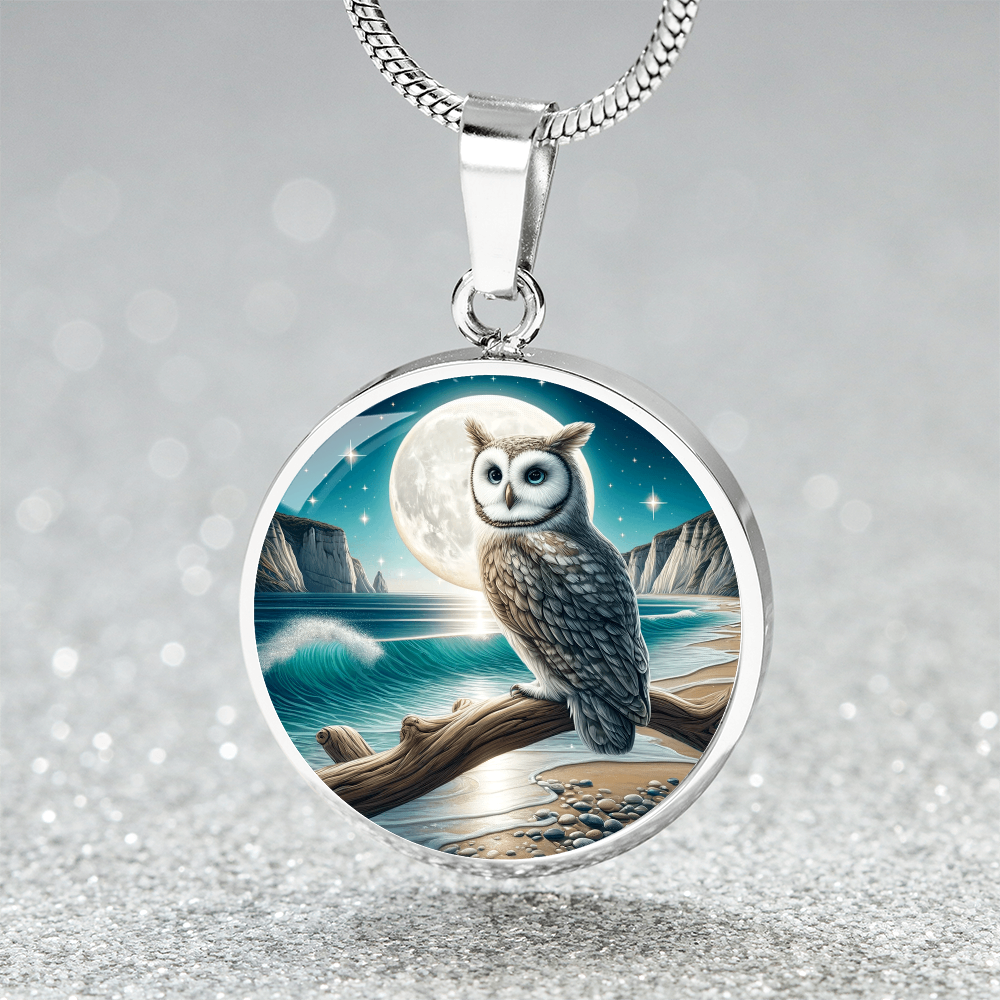 The Beach Owl Circle Pendant Necklace