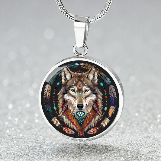 The Tribal Wolf Circle Pendant Necklace