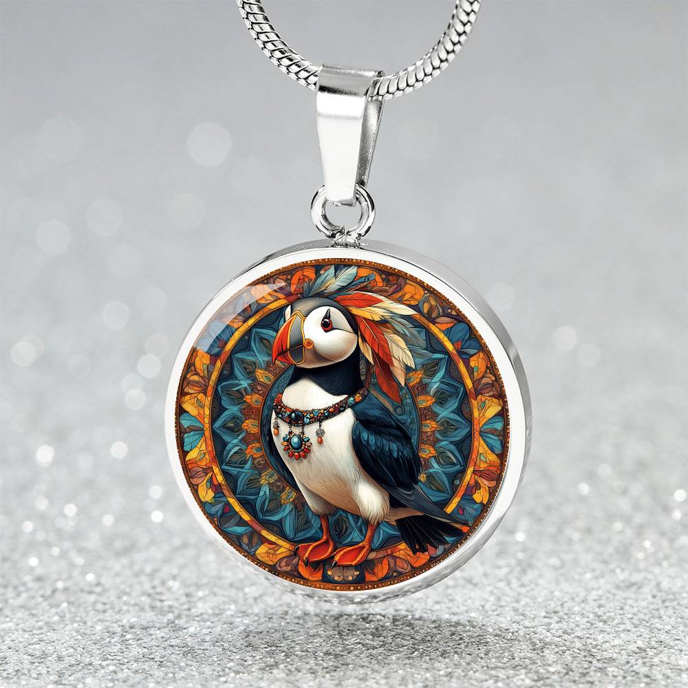 The Boho Puffin Circle Pendant Necklace