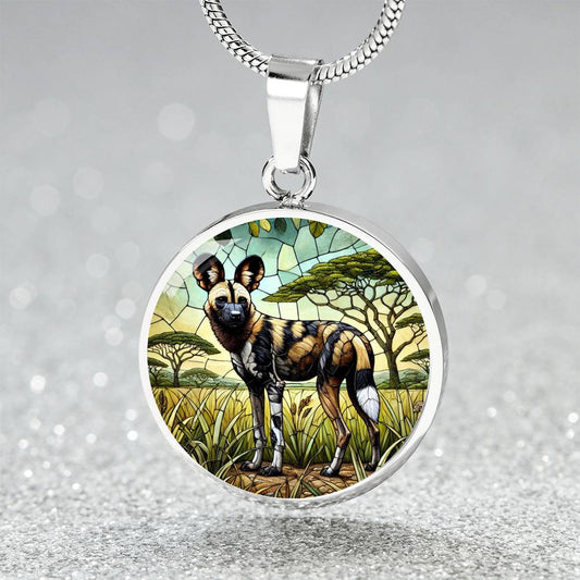 The African Wild Dog Circle Pendant Necklace