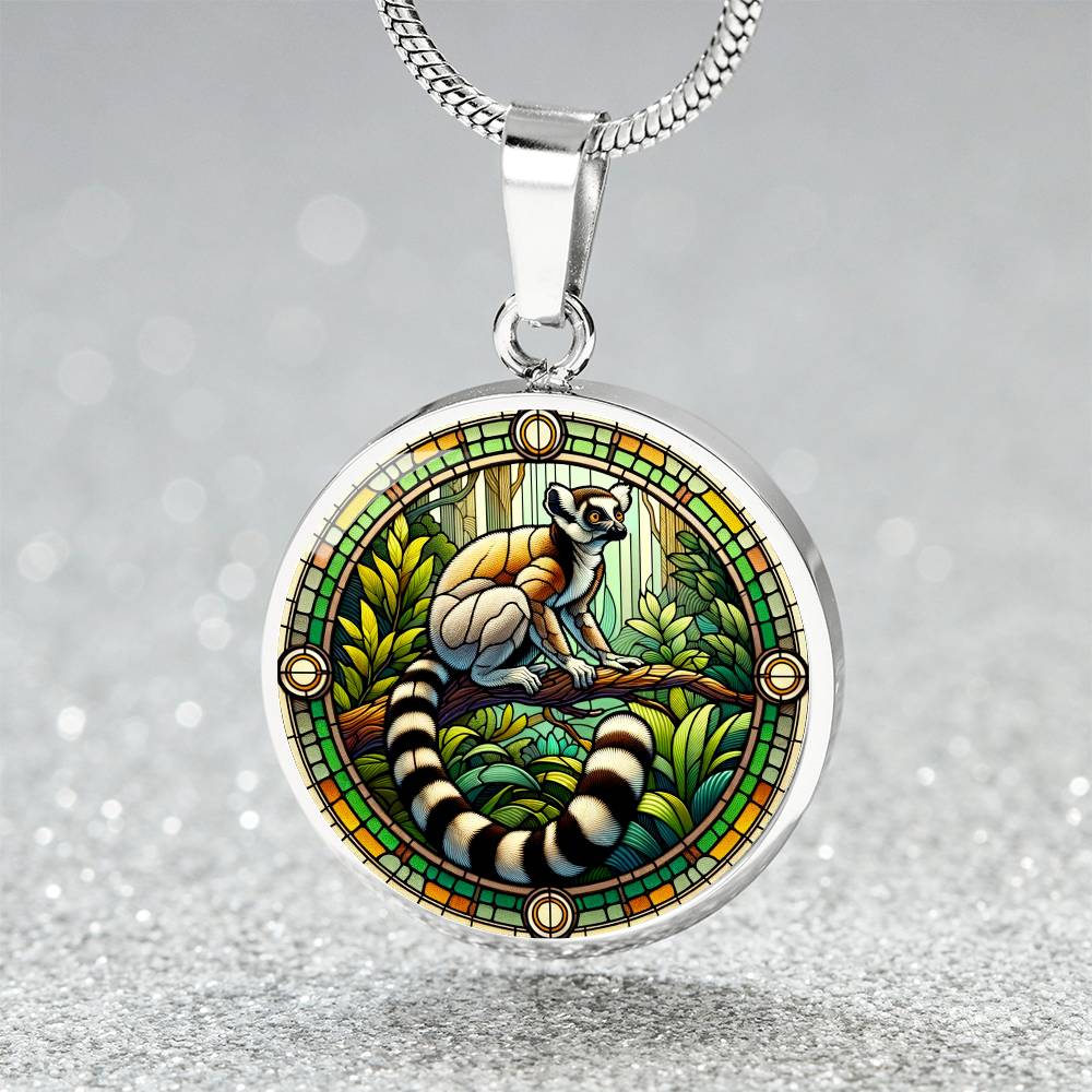 The Ring-Tailed Lemur Circle Pendant Necklace