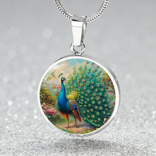 The Radiant Peacock Circle Pendant Necklace