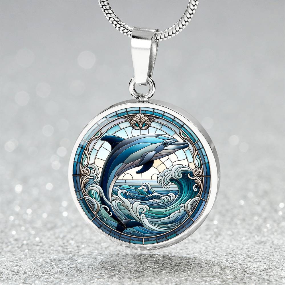 The Graceful Dolphin Circle Pendant Necklace