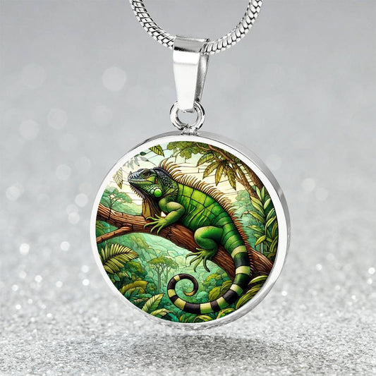 The Tropical Iguana Circle Pendant Necklace