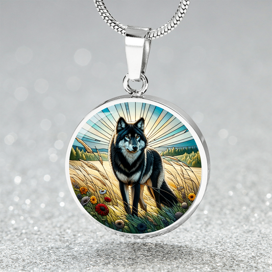 The Meadow Wolf Circle Pendant Necklace