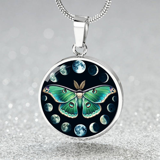 The Luna Moons Moth Circle Pendant Necklace