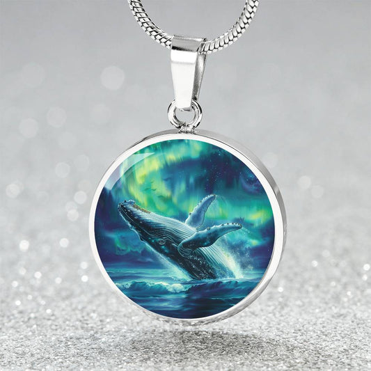 The Aurora Humpback Whale Circle Pendant Necklace