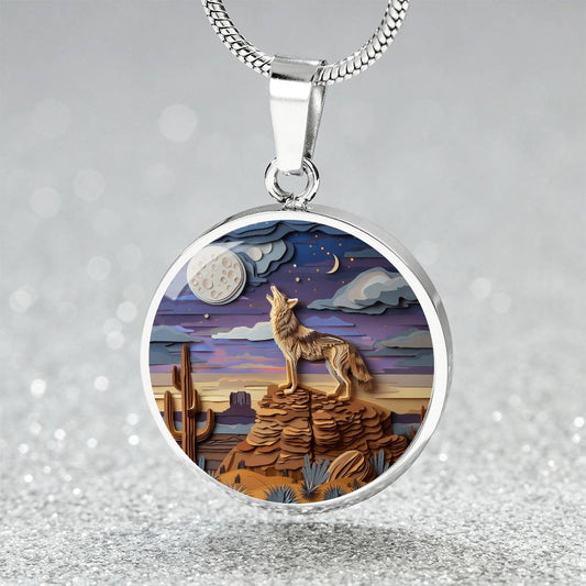 The Howling Coyote Circle Pendant Necklace