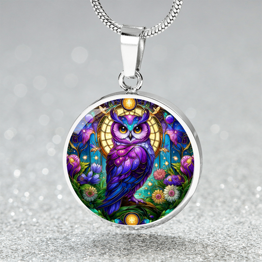 The Violet Owl Circle Pendant Necklace