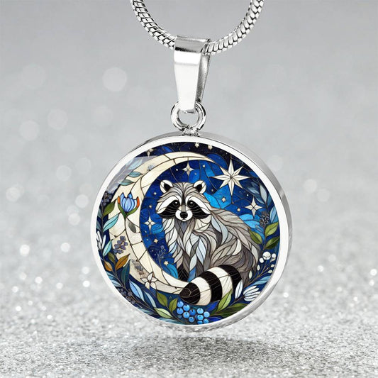 The Moonlit Raccoon Circle Pendant Necklace