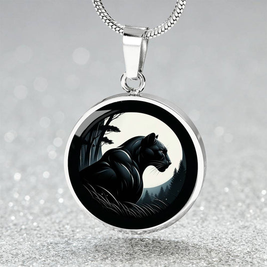 The Moonlit Panther Circle Pendant Necklace