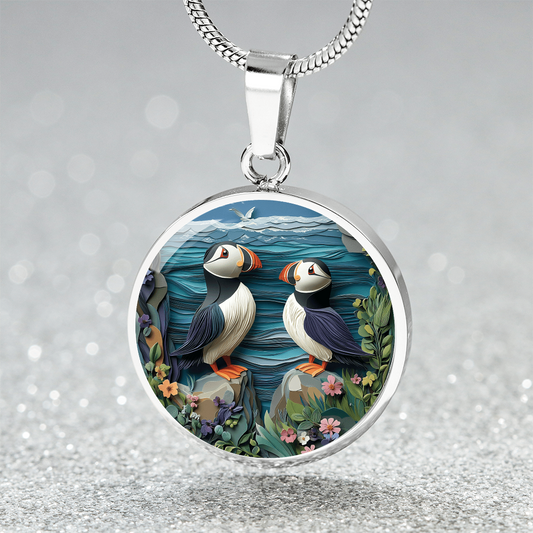 The Puffin Friends Circle Pendant Necklace