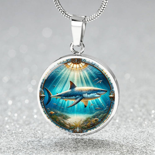 The Great White Shark Circle Pendant Necklace