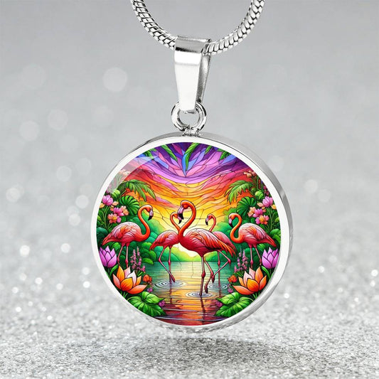 The Flamingo Flamboyance Circle Pendant Necklace