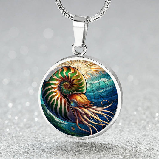 The Green Nautilus Circle Pendant Necklace