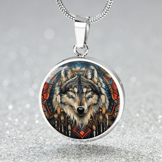 The Chief Wolf Circle Pendant Necklace