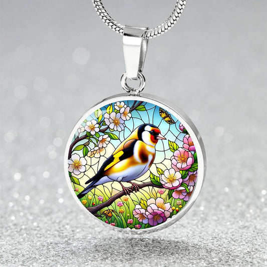 The European Goldfinch Bird Circle Pendant Necklace