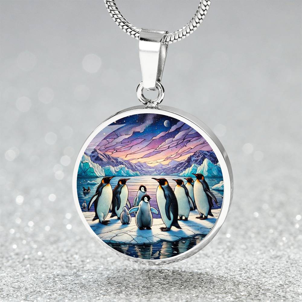 The Penguin Family Circle Pendant Necklace