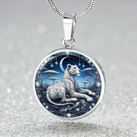 The Night Lioness Circle Pendant Necklace