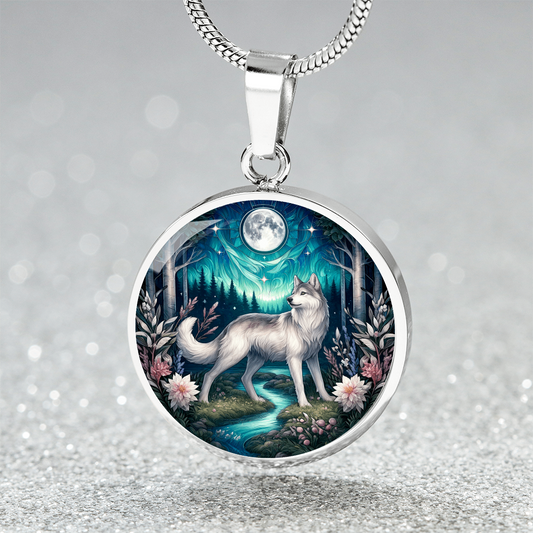 The Enchanted Wolf Circle Pendant Necklace