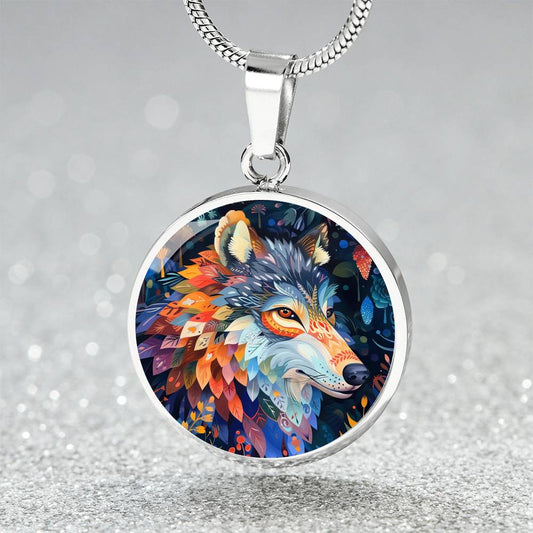 The Whimsical Wolf Circle Pendant Necklace