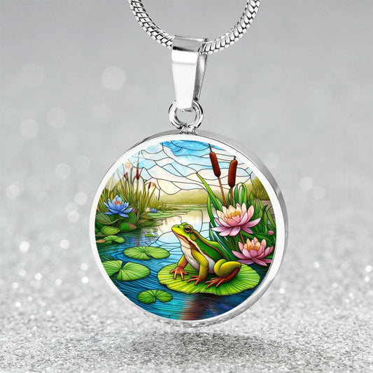 The Lily Pad Frog Circle Pendant Necklace