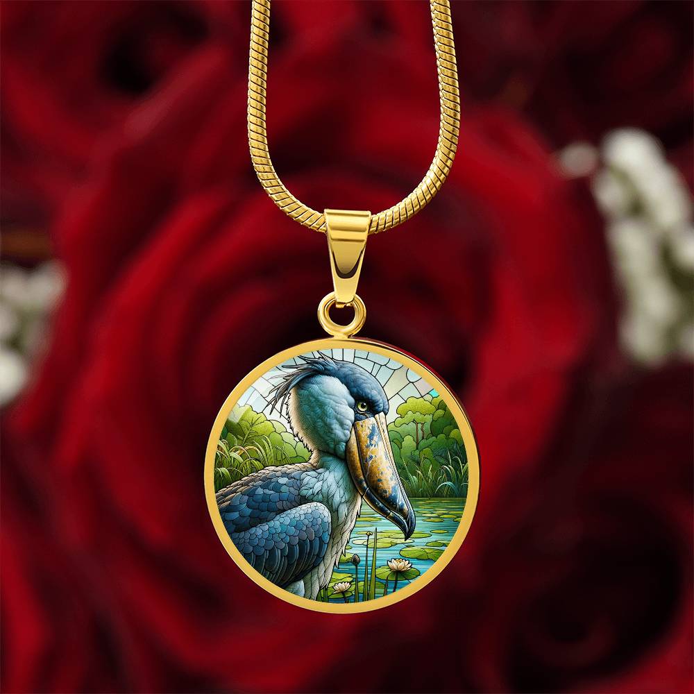 The Shoebill Stork Bird Circle Pendant Necklace