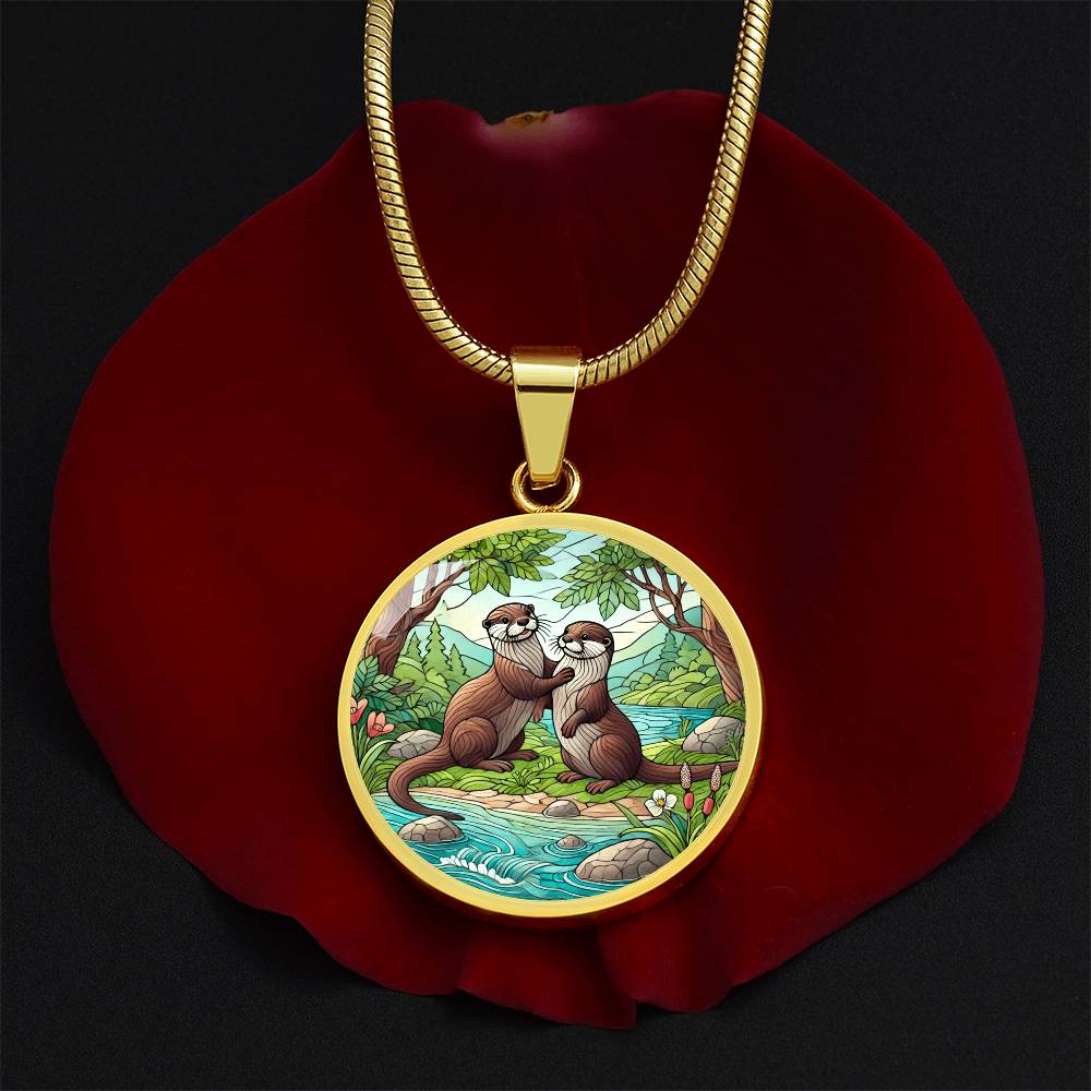 The Otter Pals Circle Pendant Necklace