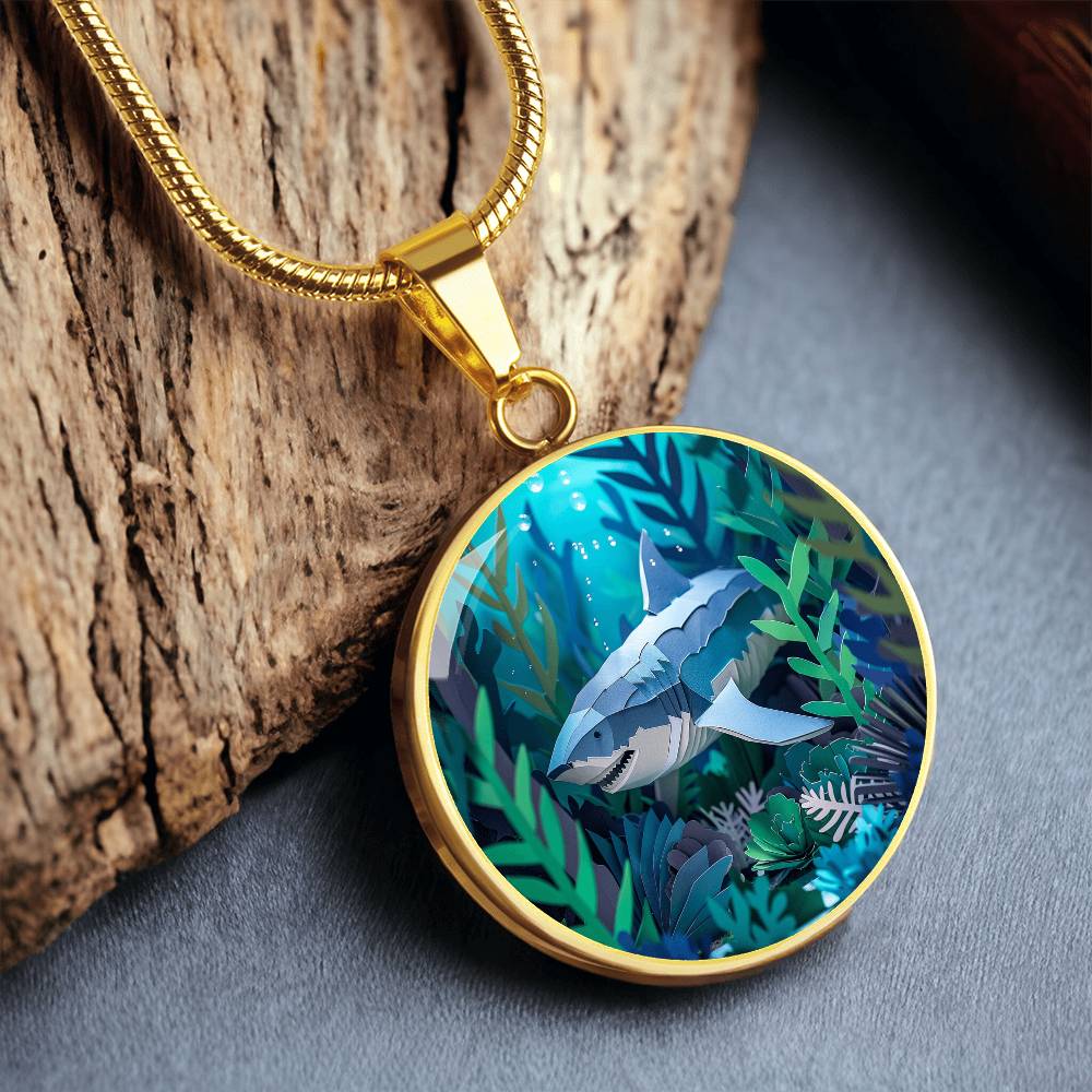 The Deep Shark Circle Pendant Necklace